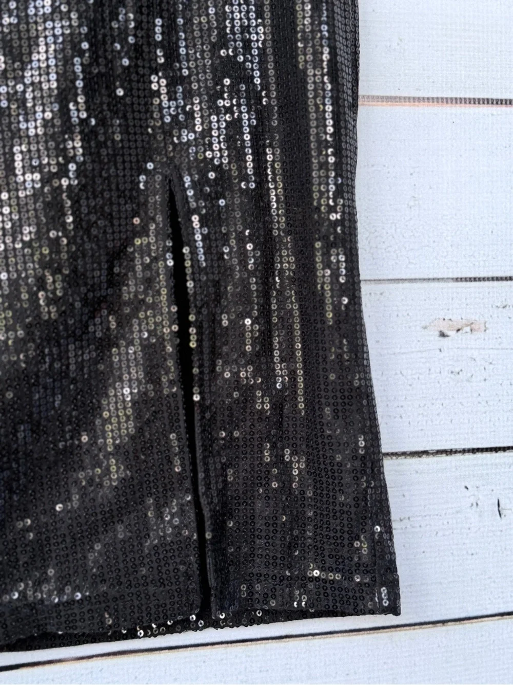 Time and Tru Black Sequin Midi Skirt with Side Slit
